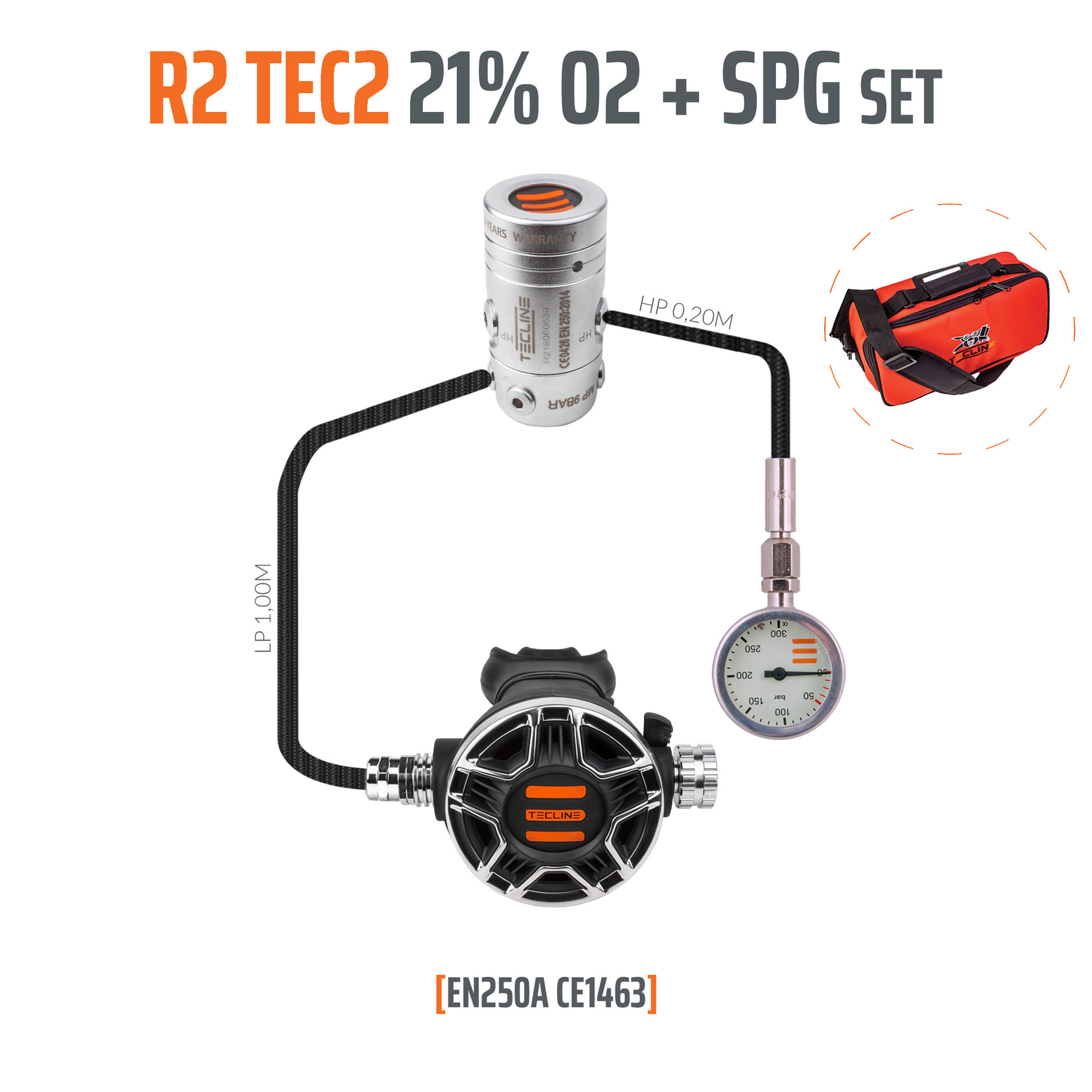Regulator R2 TEC2 21% O2 G5/8 with SPG, stage set - EN250A – Tecline