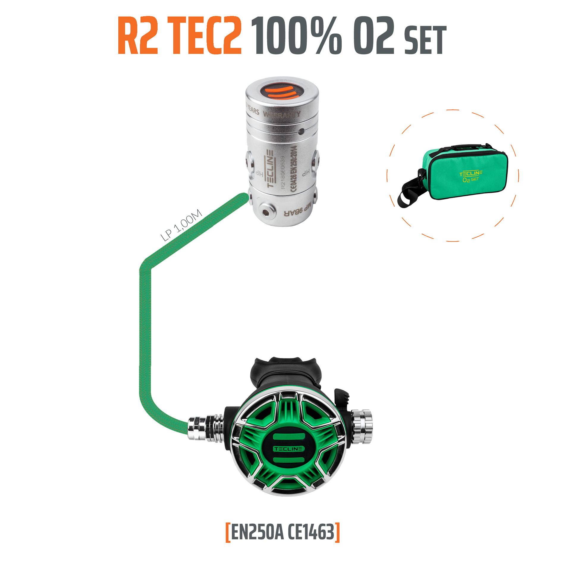 Regulator R2 TEC2 100% O2 M26x2, stage set - EN250A – Tecline