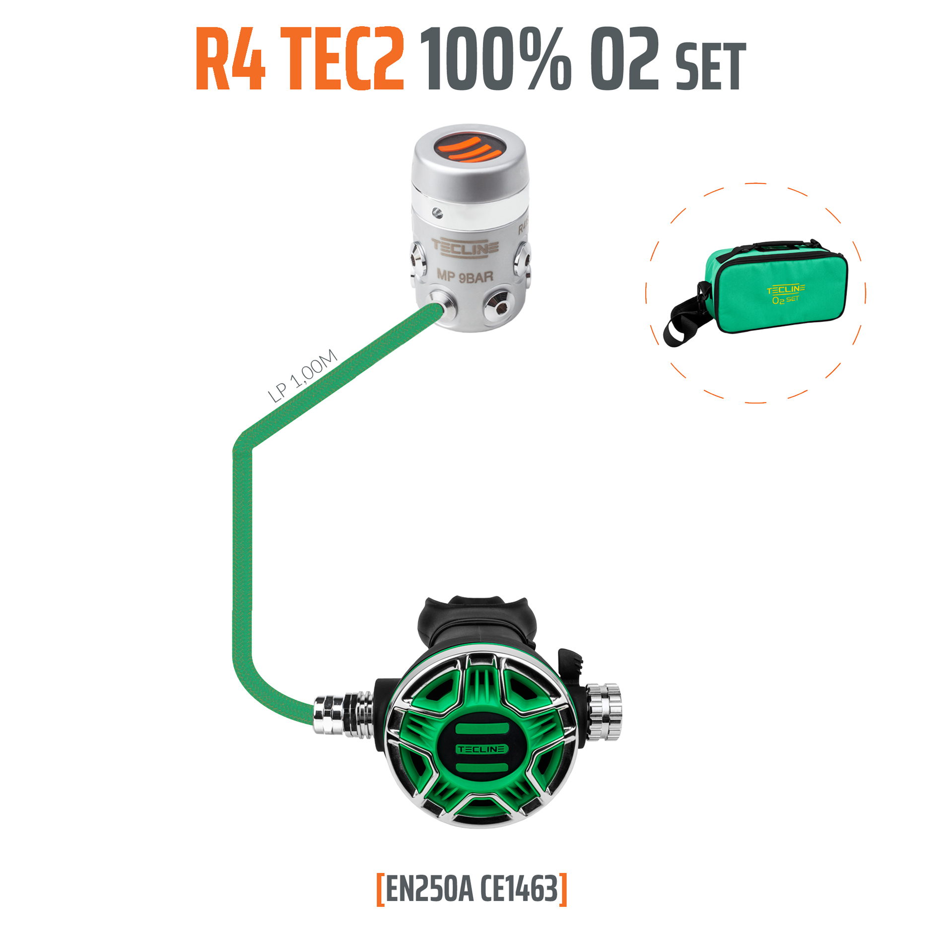 Regulator R4 TEC2 100% O2 M26x2, stage set - EN250A – Tecline