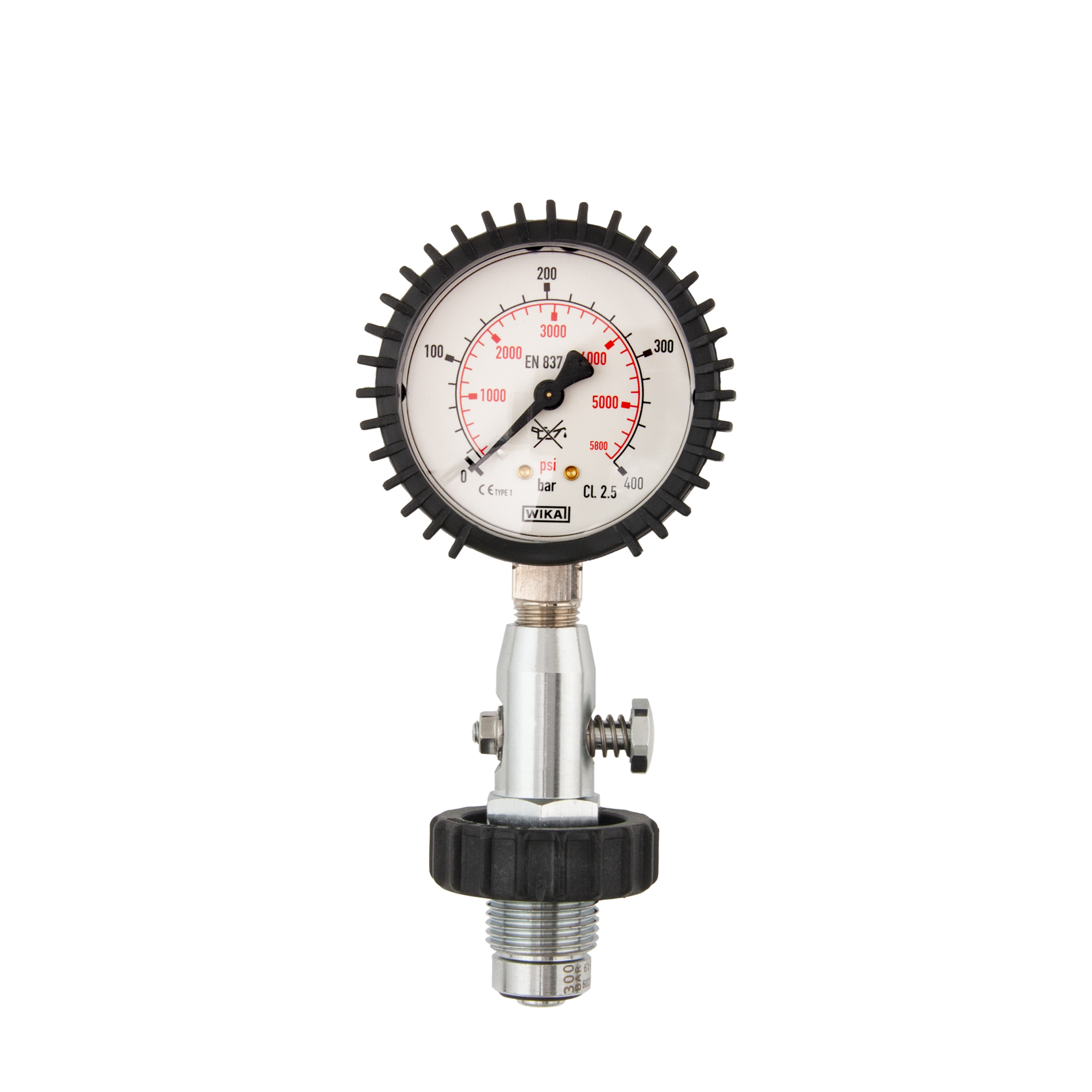 Cylinder testing gauge DIN, scale 400 bar, working pressure 300 bar – Tecline