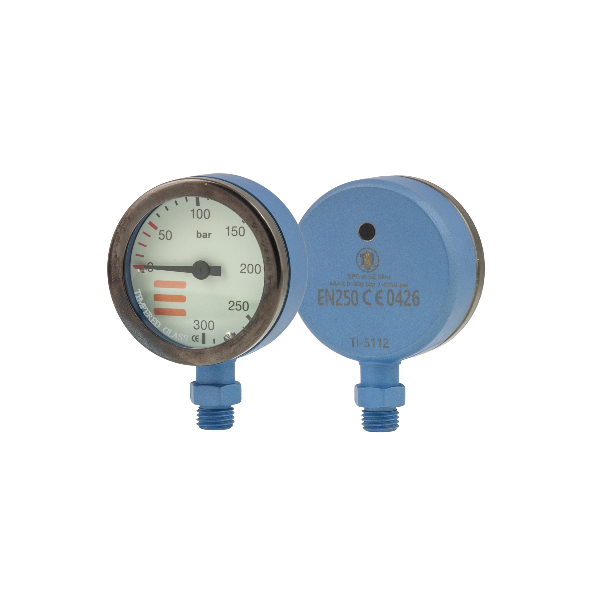 SPG diam 52 mm, scale 300 bar, working pressure 230 bar, blue - head only – Tecline
