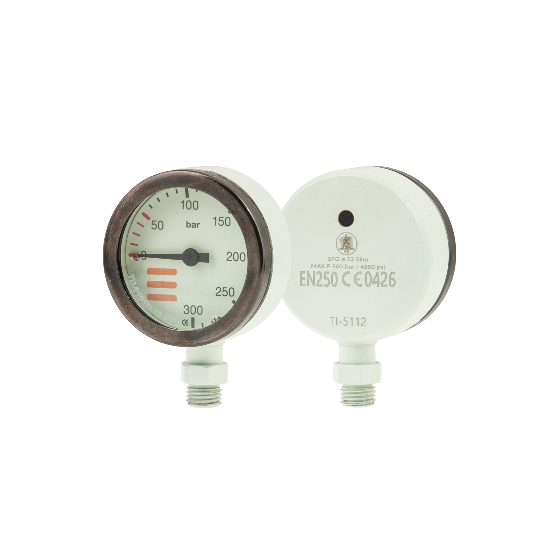 SPG diam 52 mm, scale 300 bar, working pressure 230 bar, white - head only – Tecline
