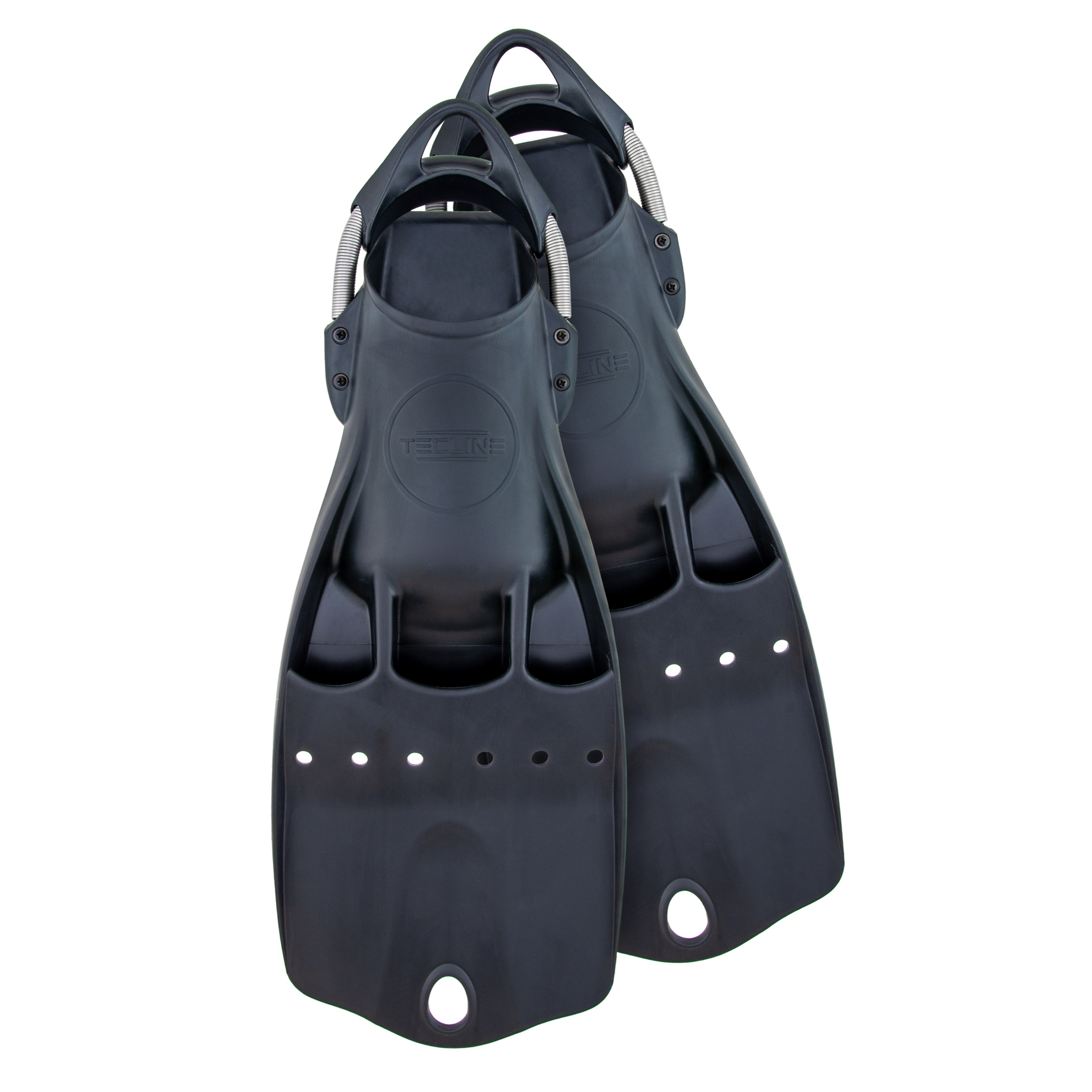 LightJet fins - positive buoyancy, with SS spring straps - black – Tecline
