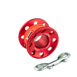 Spool alu red 15 m, with SS 90 mm snap – Tecline