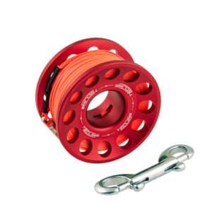 Spool alu red 30 m, with SS 90 mm snap – Tecline