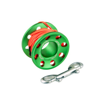 Spool alu green 15 m, with SS 90 mm snap – Tecline
